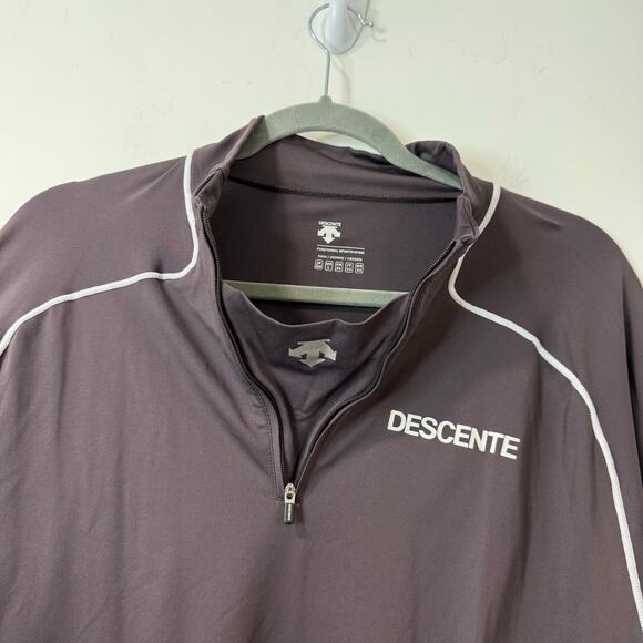 Descente Men's Quarter Zip Baselayer Brown White Large Long Sleeve Stretch - Picture 3 of 8